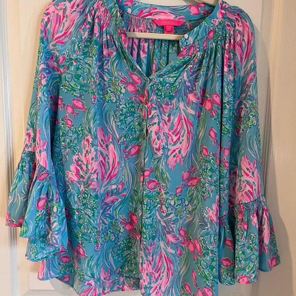 Lilly Pulitzer Pink and Blue Blouse - Picture 1 of 6